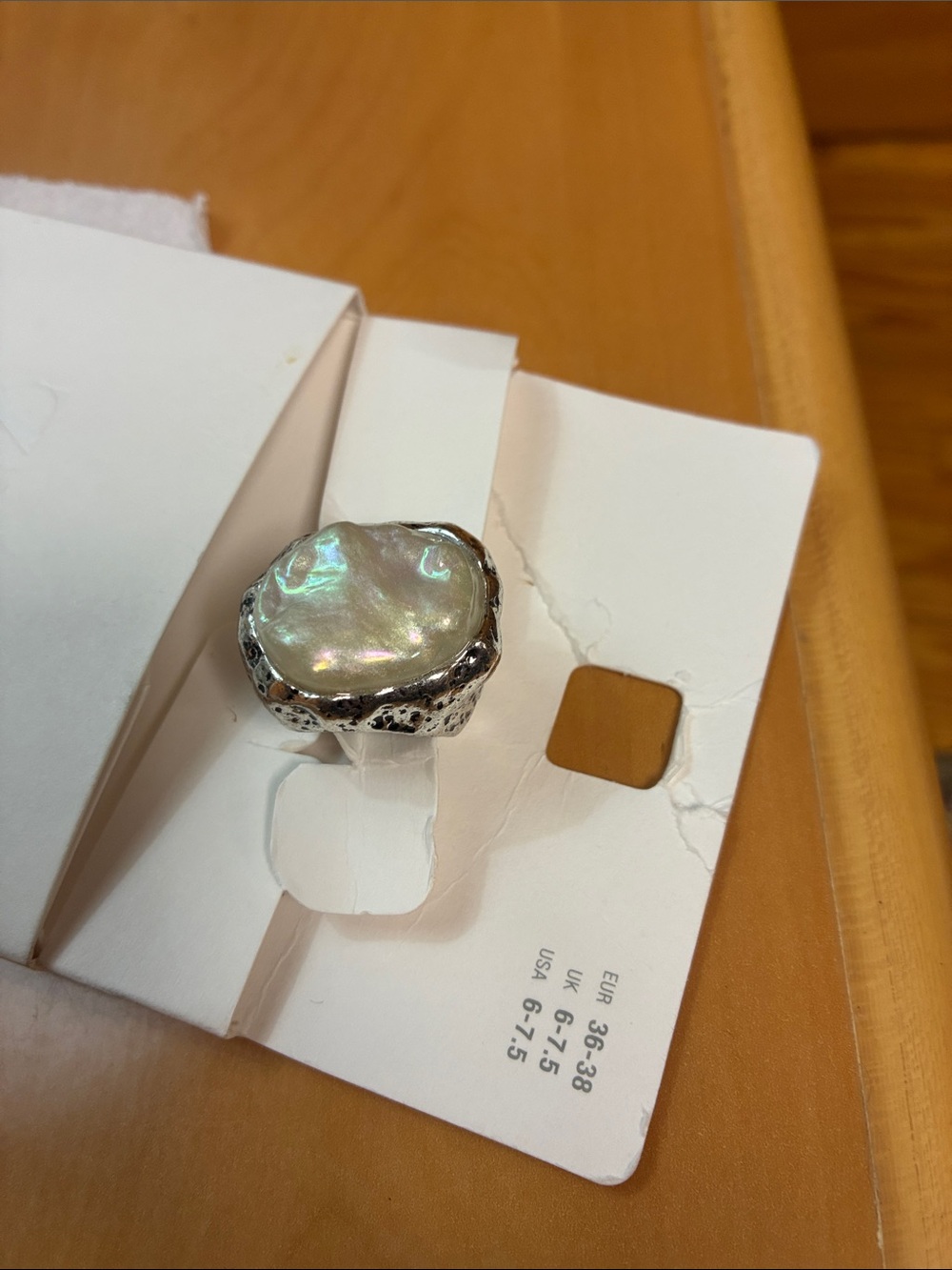 Zara Silver-Tone Ring with Iridescent Pearl Accent